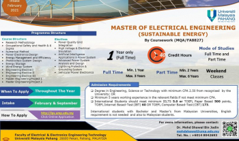 APPLICATION FOR MASTER OF ELECTRICAL ENGINEERING (SUSTAINABLE ENERGY): FEBRUARY 2021 INTAKE 