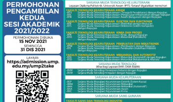 Permohonan Pengambilan Kedua Program Ijazah Sarjana Muda di Fakulti Teknologi Kejuruteraan Elektrik dan Elektronik (FTKEE) Bagi Sesi Akademik 2021/2022 Kini Dibuka