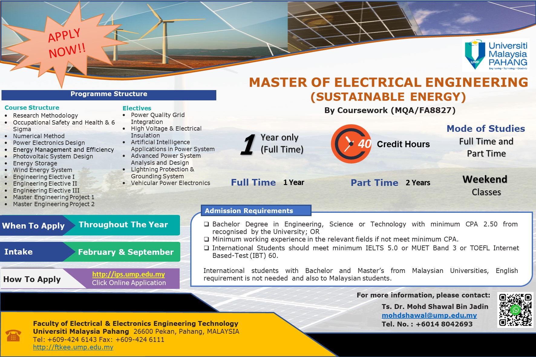 Online Application: Master of Electrical Engineering (Sustainable Energy) by Coursework
