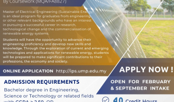 Application for Master of Electrical Engineering (Sustainable Energy) 