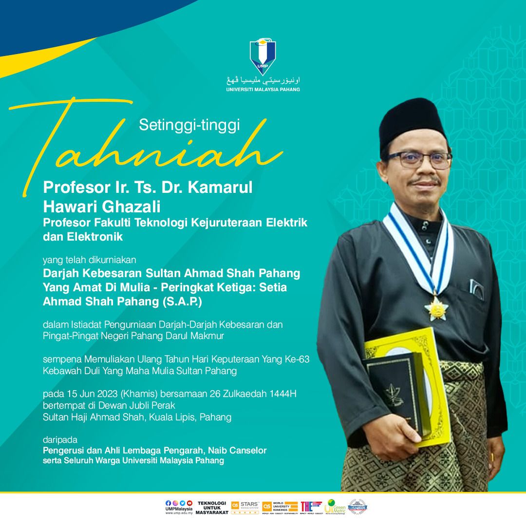 Setinggi-tinggi Tahniah kepada Profesor Ir. Ts. Dr. Kamarul Hawari Ghazali