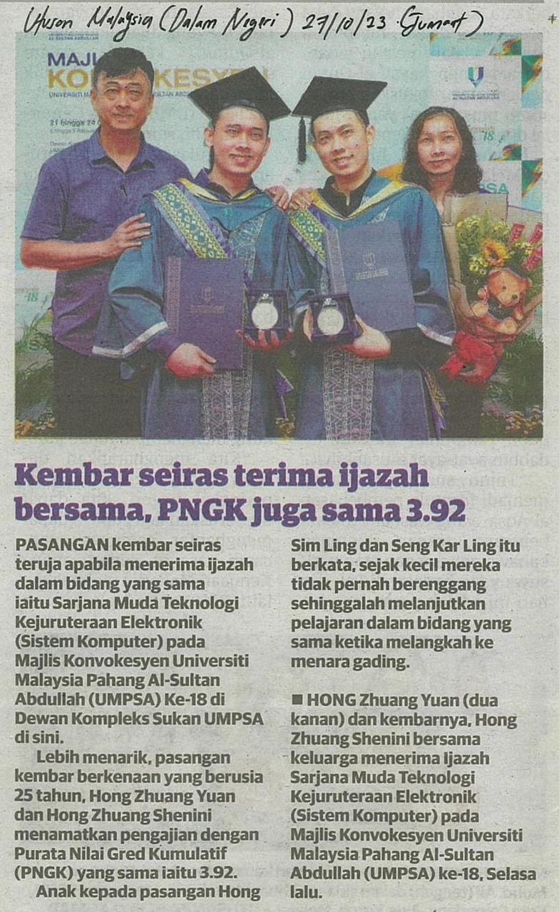 Kembar Seiras Terima Ijazah Bersama - Utusan Malaysia