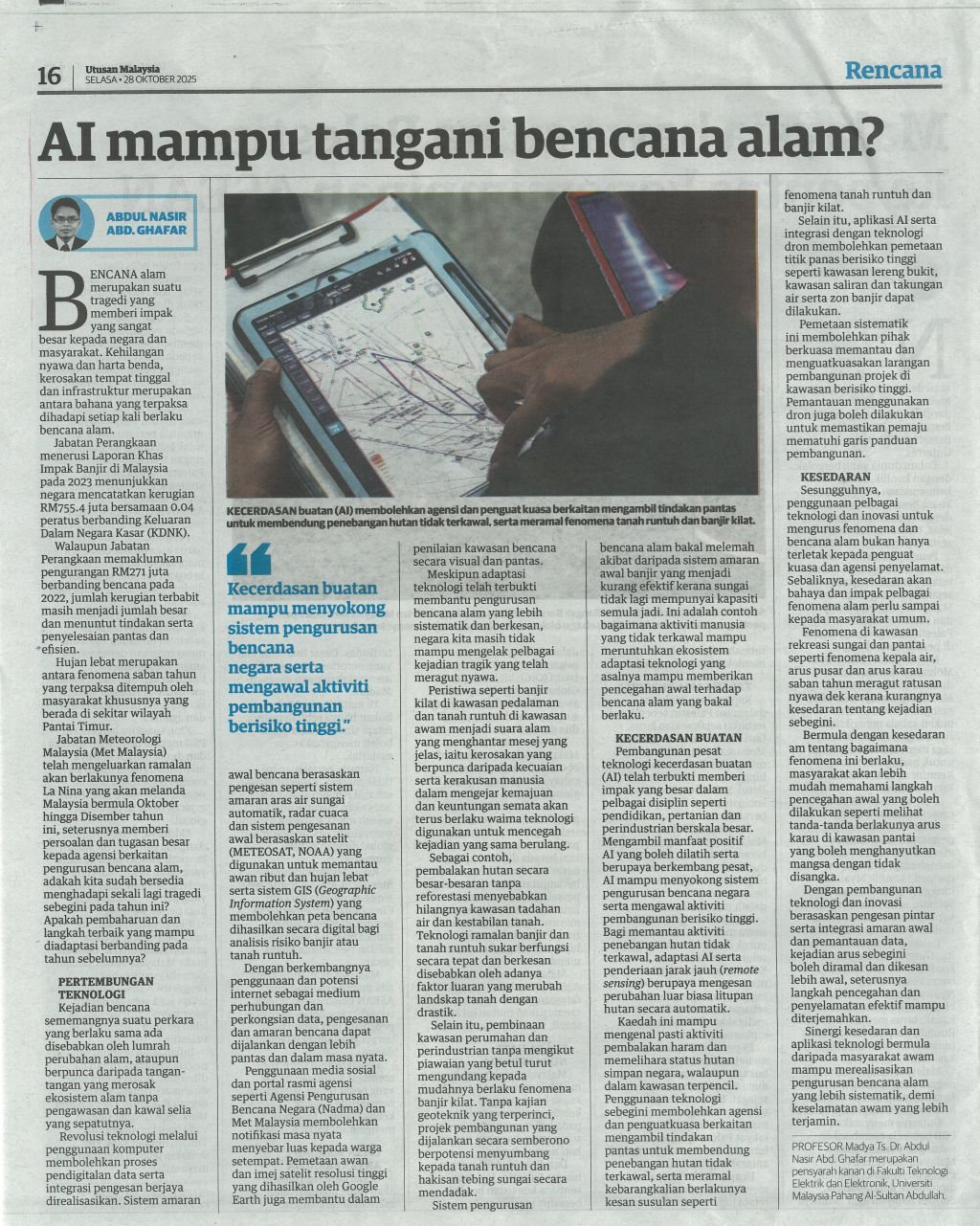 [Utusan Malaysia] AI mampu tangani bencana alam? 