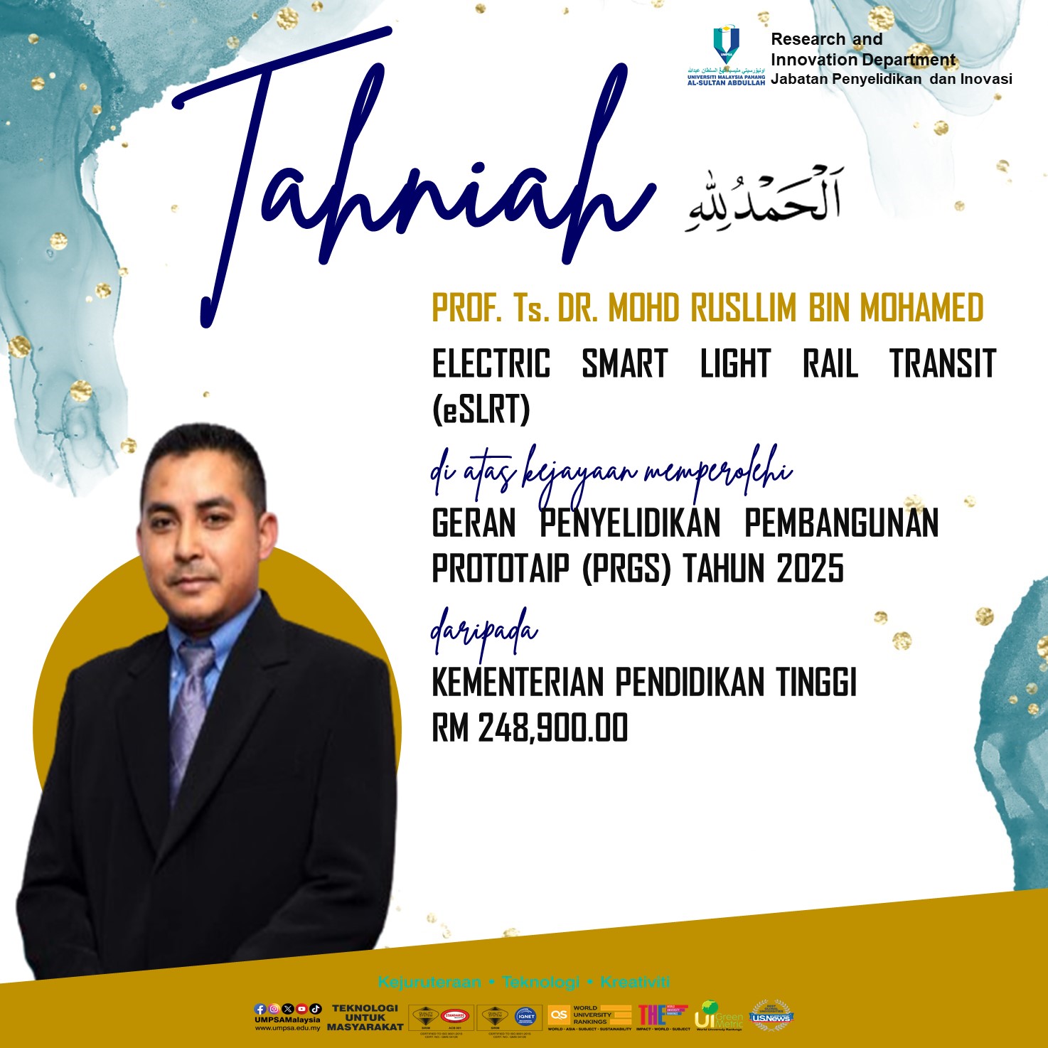 Tahniah Kepada Penyelidik FTKEE UMPSA yang telah berjaya memperolehi Geran PRGS