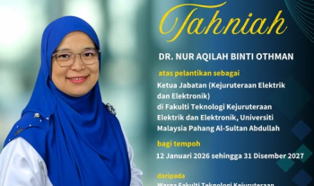 Tahniah atas pelantikan sebagai Ketua Jabatan (Kejuruteraan Elektrik dan Elektronik) 
