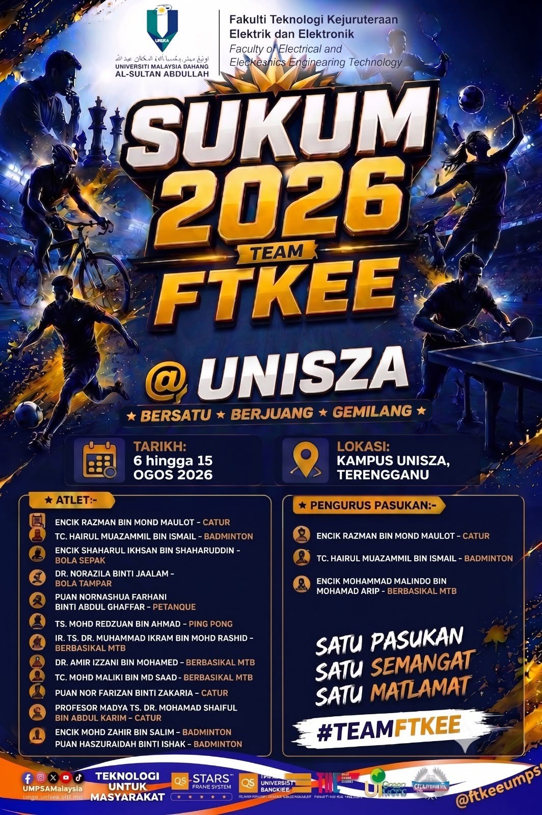 Selamat Maju Jaya Kepada Kontinjen FTKEE UMPSA ke SUKUM 2026